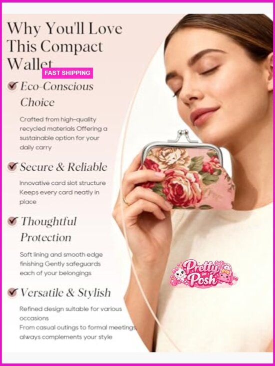 Canvas Floral Kiss Lock Coin Purses, Mini Wallet Pouch Set - Picture 6 of 7